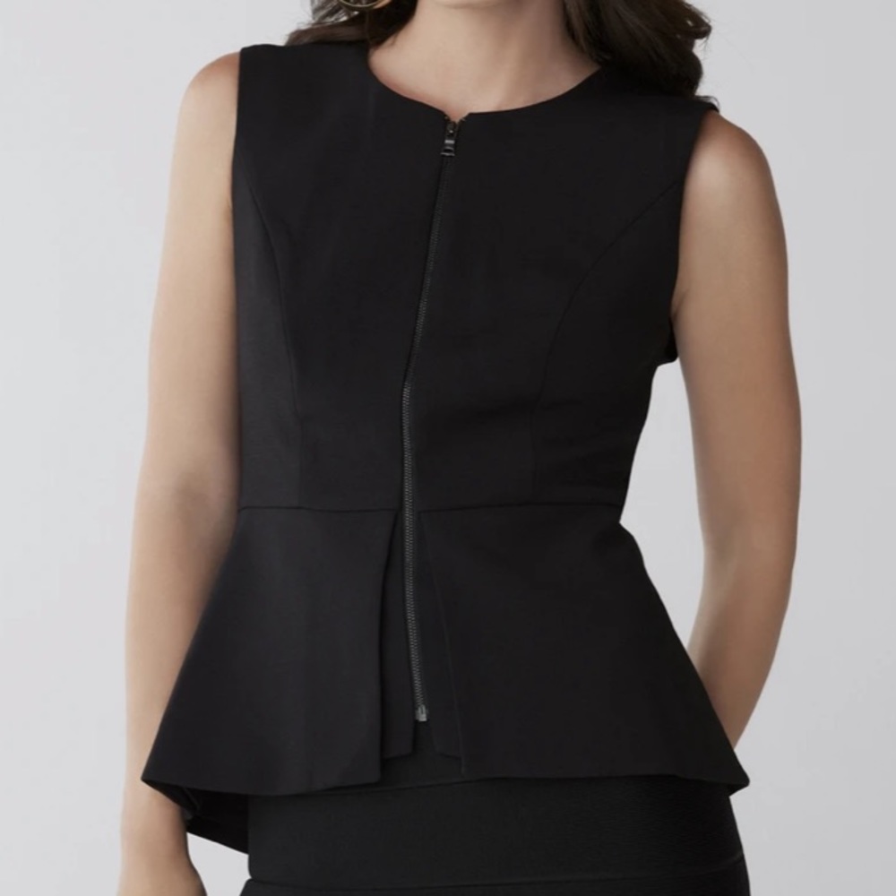 BCBG MAXAZRIA black front-zip office top, size S
